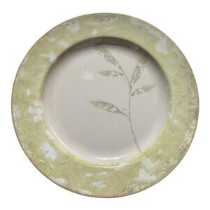 Pier 1 One "Antiqued" Stoneware‎ 8.5" Salad Side Plate Beige Green Leaf Leaves